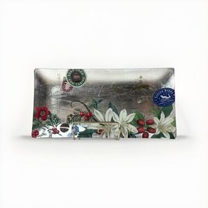 Fringe Studio Bear Lake Sleigh Ride  Glass‎ Floral Tray Trinket Dish Silver